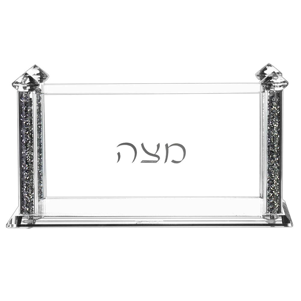 Crystal Square Matzah Box with Decorative Gemstones - Elegant Linen