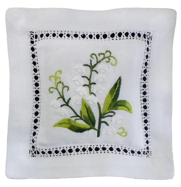 Embroidered Lavender Sachet - Elegant Linen