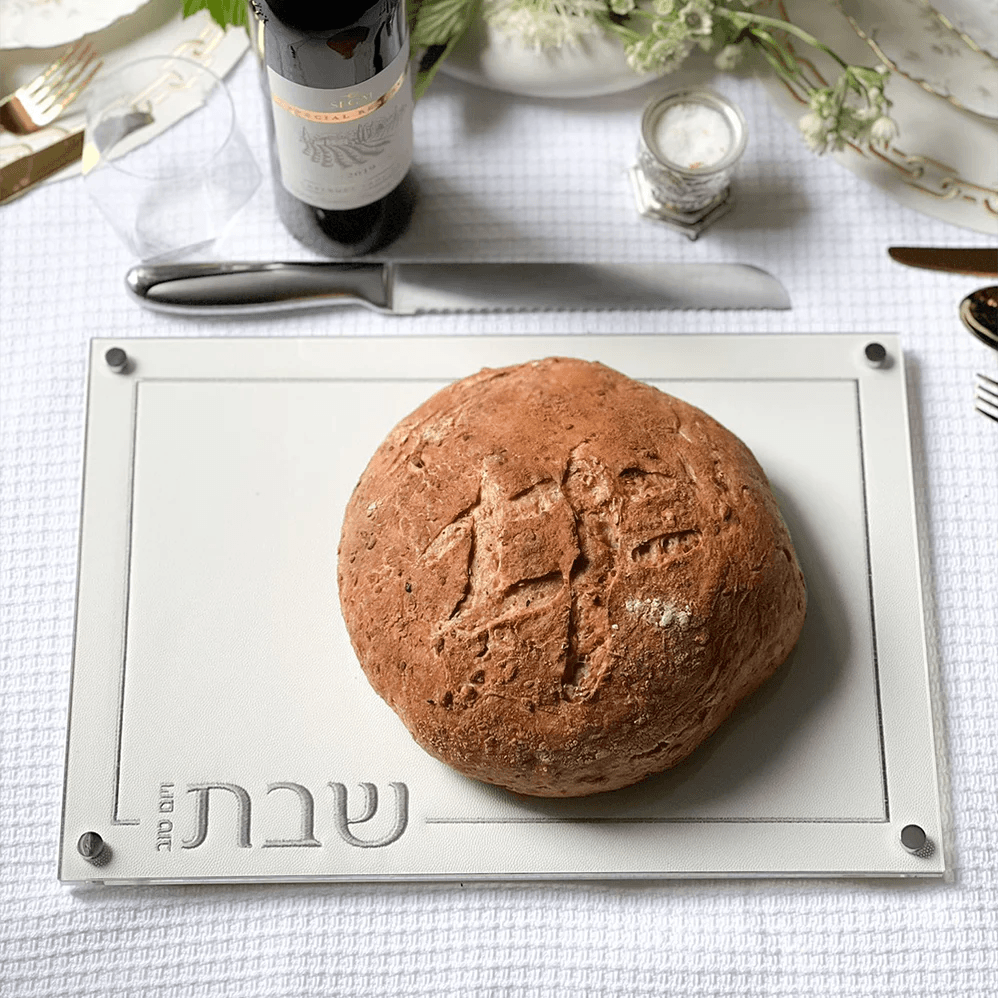 Embroidered Leatherette Lucite and Glass Top Challah Board - Elegant Linen
