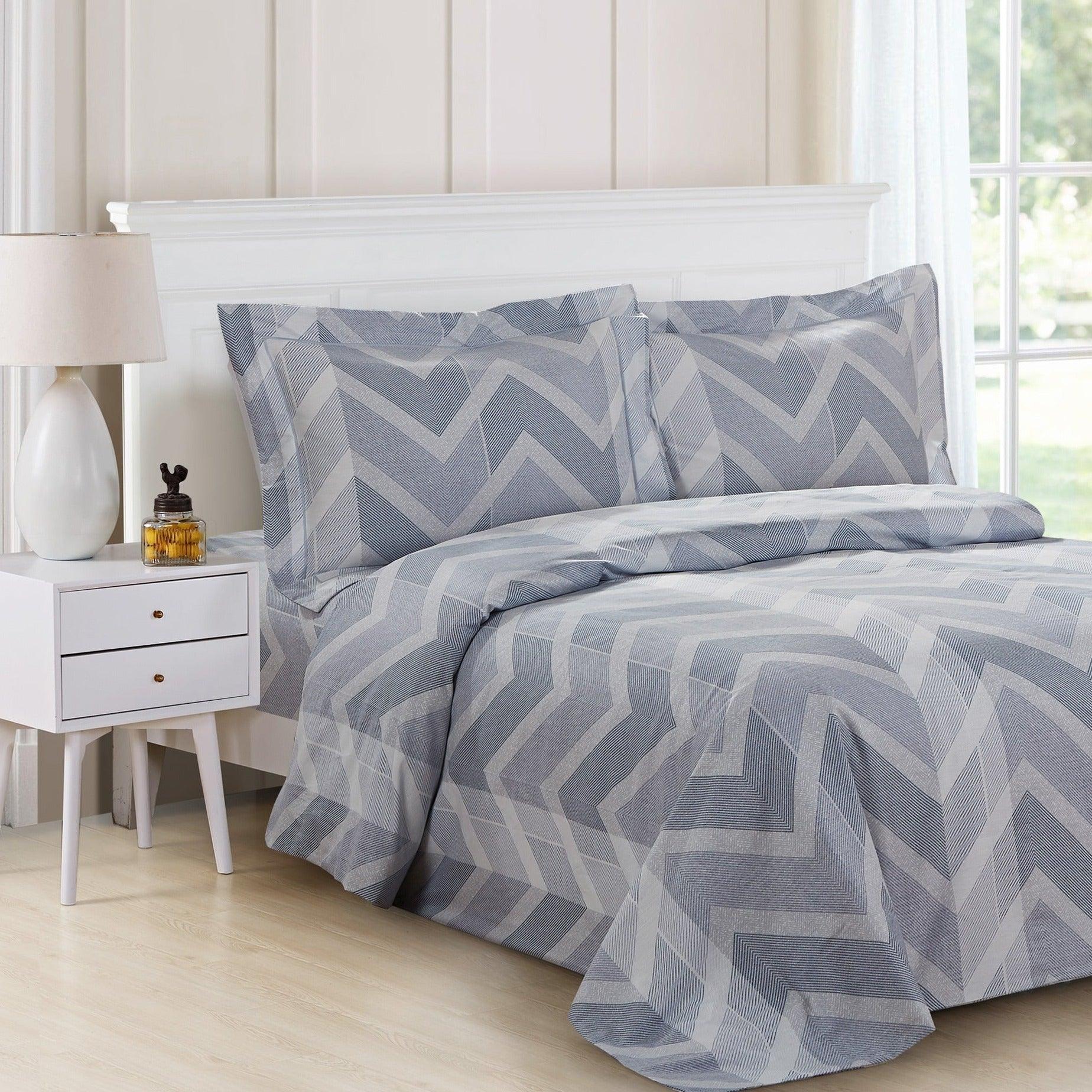 French Blue Waves 6 Piece Bedding Set - Elegant Linen