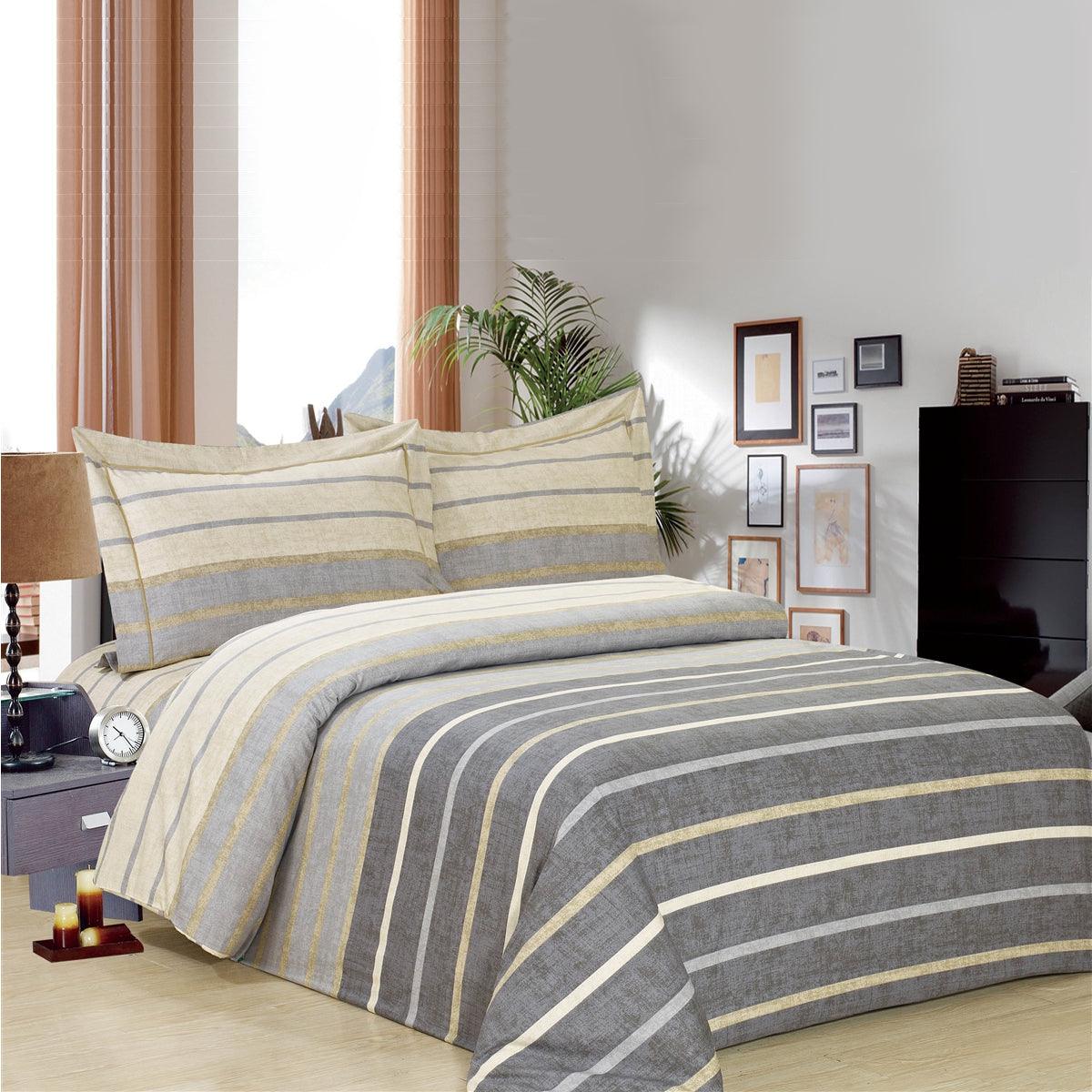 French Grey Stripe 6 Piece Bedding Set - Elegant Linen