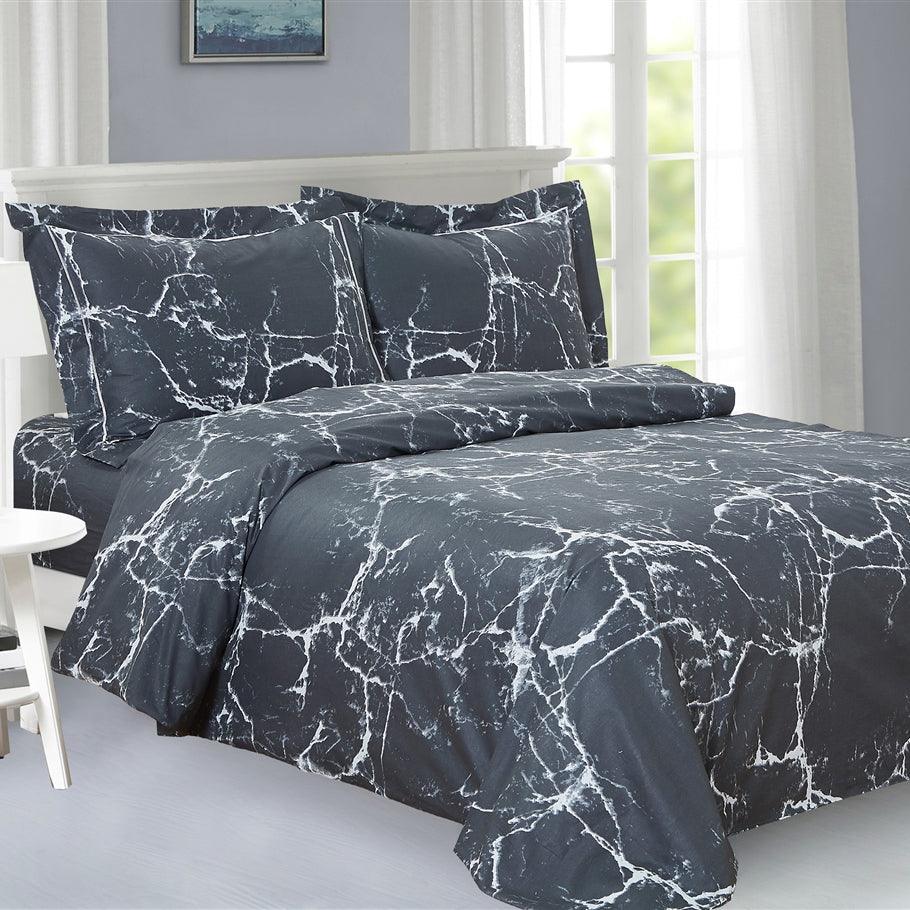 French Marble Black 6 Piece Bedding Set - Elegant Linen