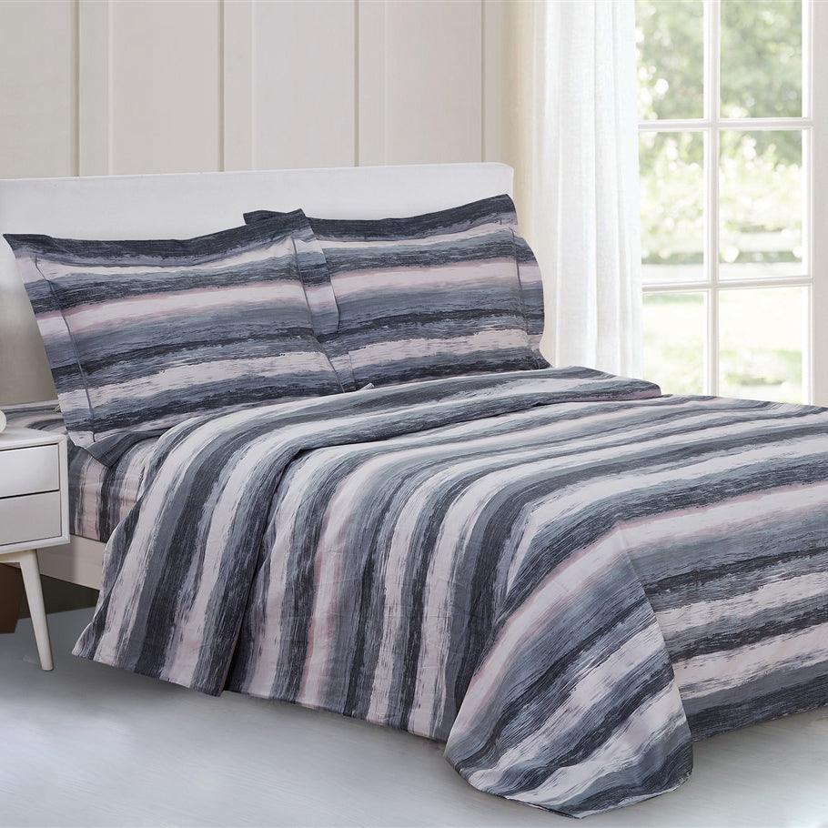 French Marble Stripe 6 Piece Bedding Set - Elegant Linen