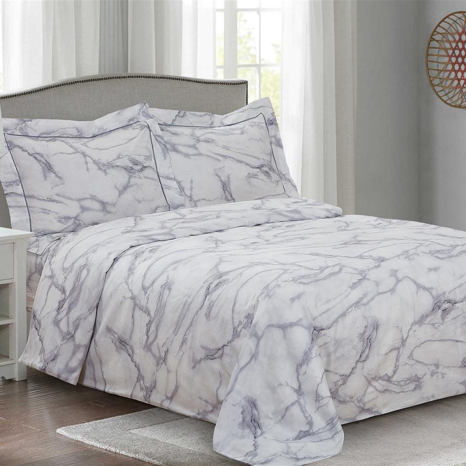 French Marble White 6 Piece Bedding Set - Elegant Linen