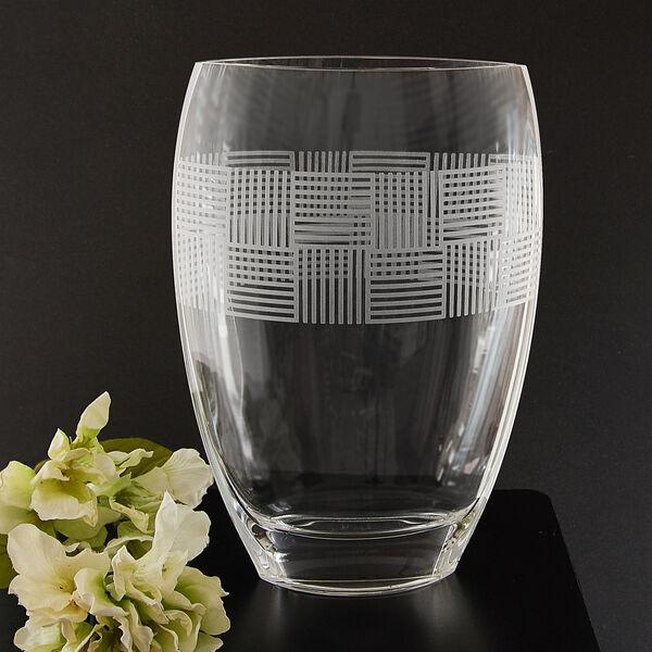 Geometric Deep Sandblasted Mouth Blown European 12″ Crystal Vase - Elegant Linen