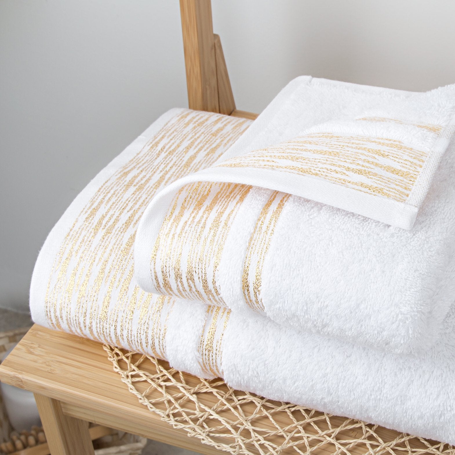 Elegant Linen Gilt Chevron Bath and Hand Towel