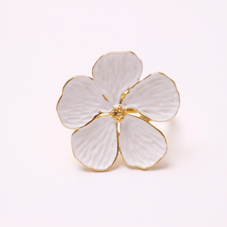 Gold Cream Flower Napkin Rings Set of 6 - Elegant Linen