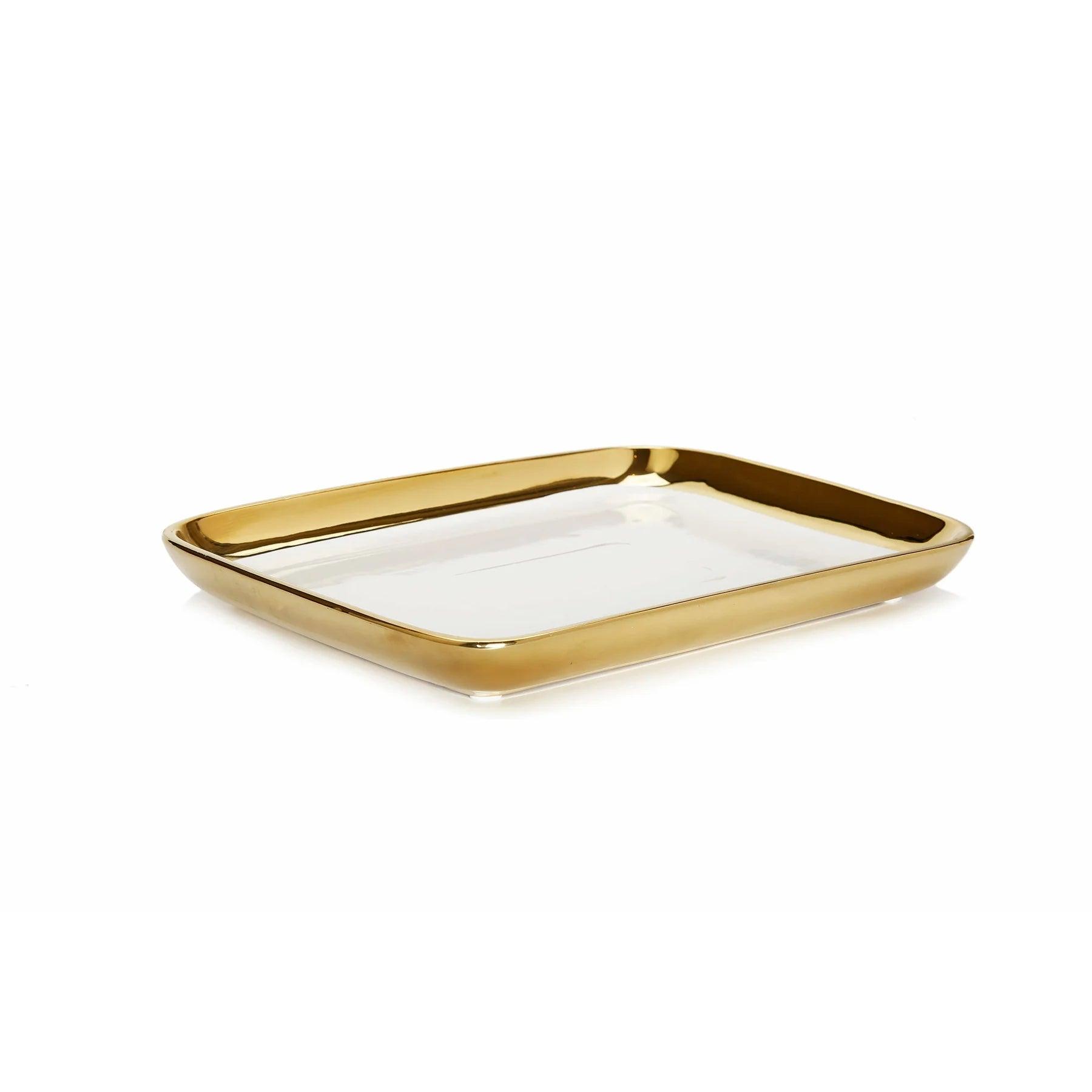 Gold Edged White Oblong Tray - Elegant Linen