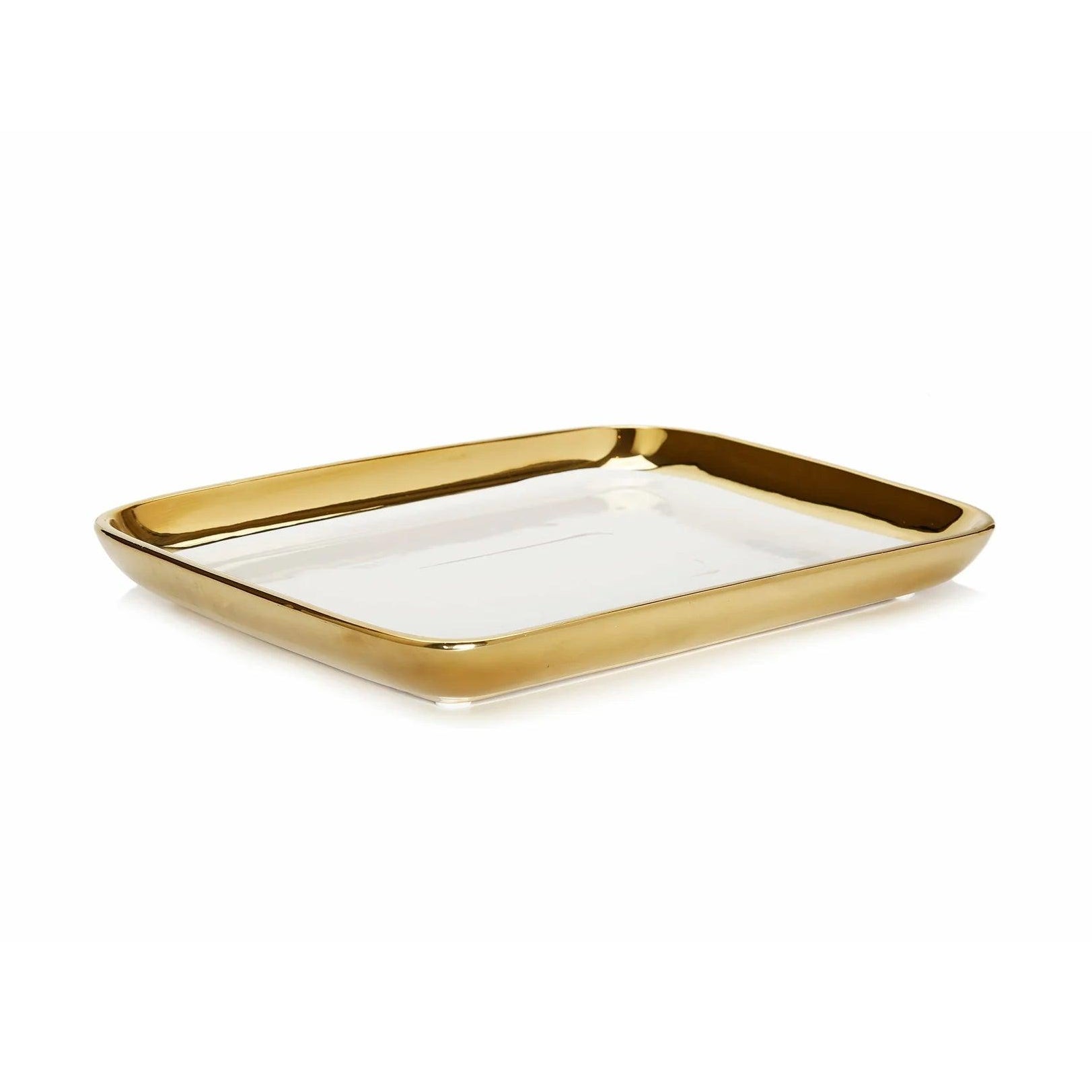 Gold Edged White Oblong Tray - Elegant Linen