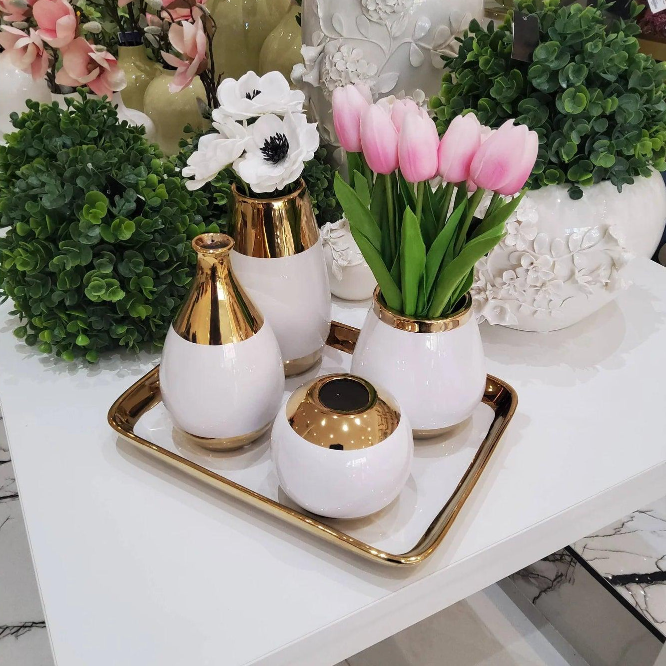 Gold Edged White Oblong Tray - Elegant Linen