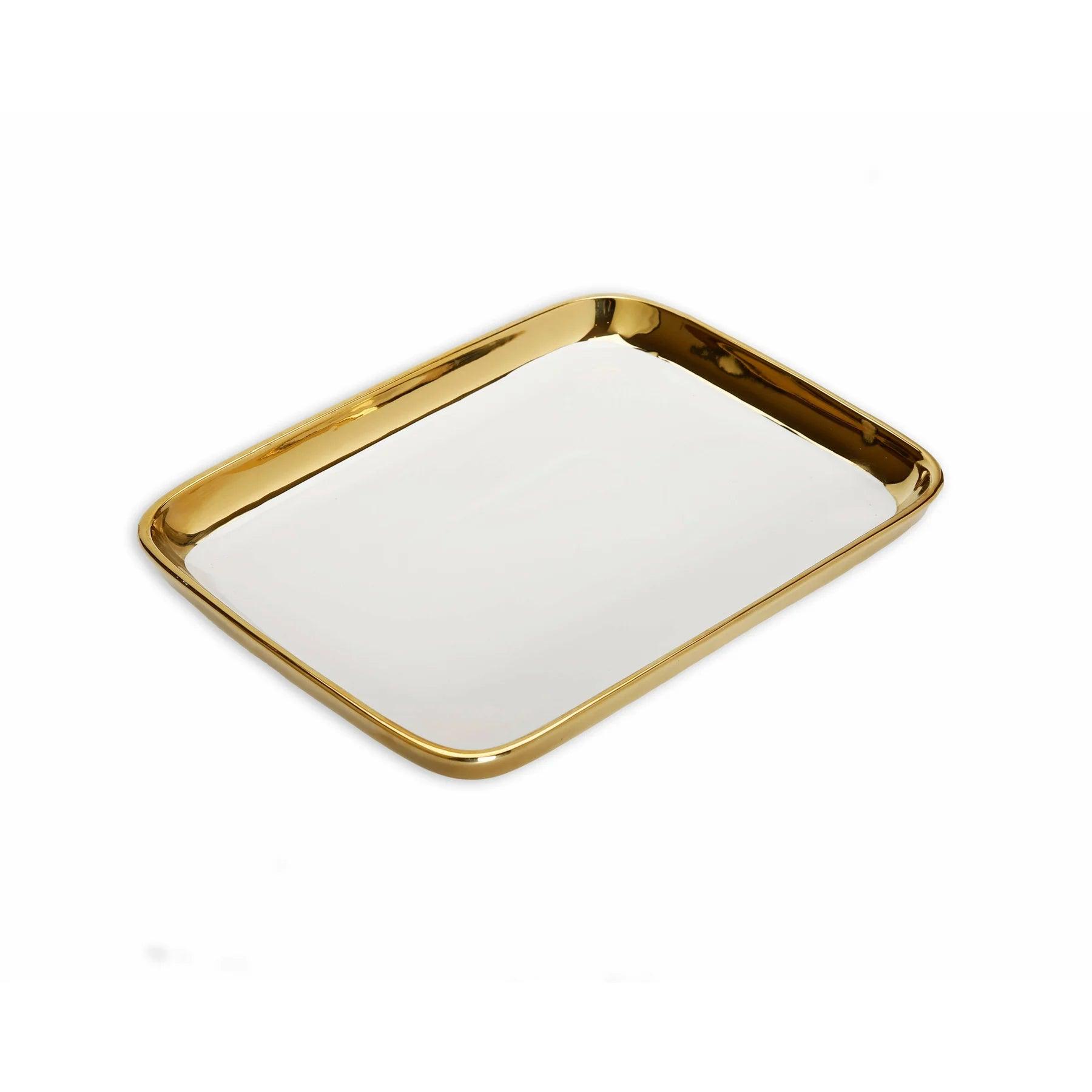 Gold Edged White Oblong Tray - Elegant Linen