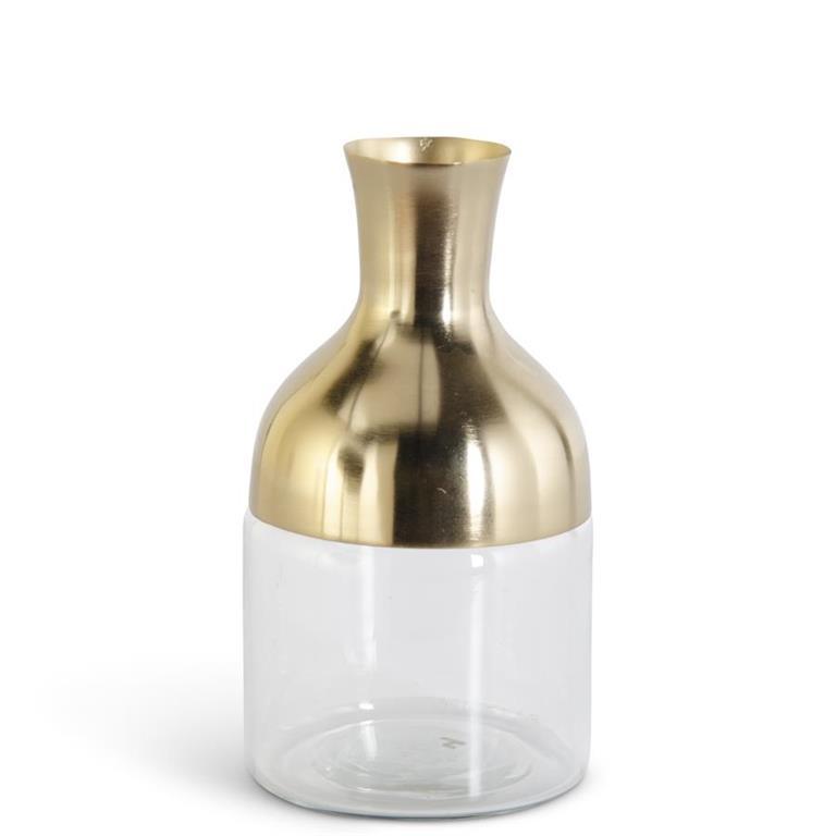 Gold Metal & Clear Glass Long Neck Vases - Elegant Linen