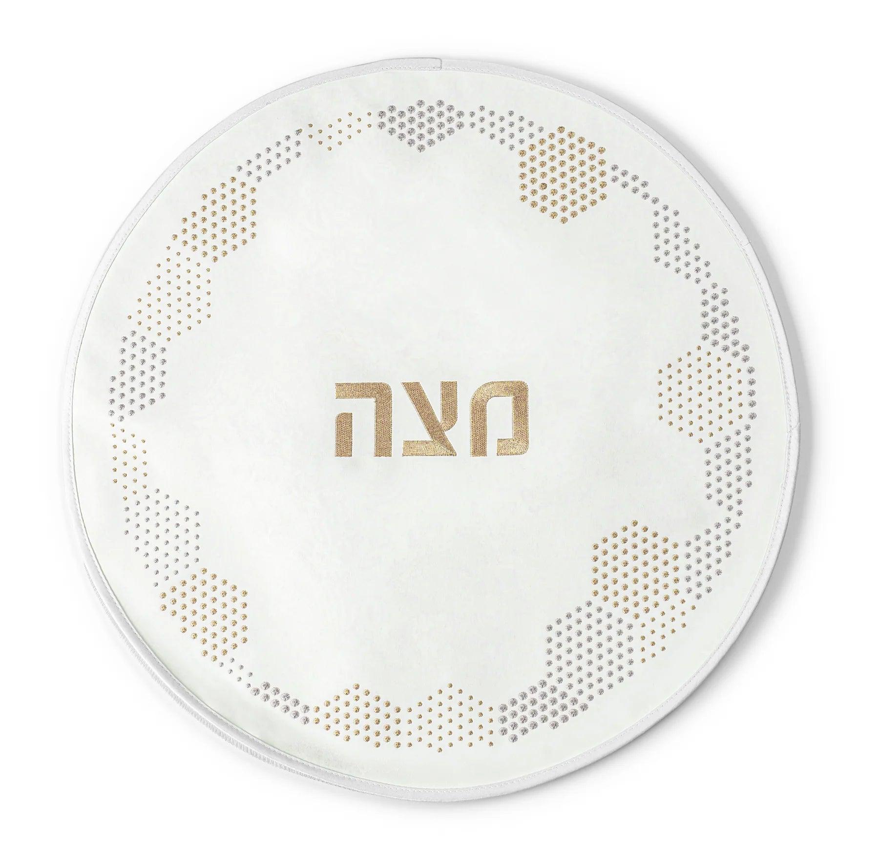 Hexagon Dot Border Matzah Cover - Elegant Linen