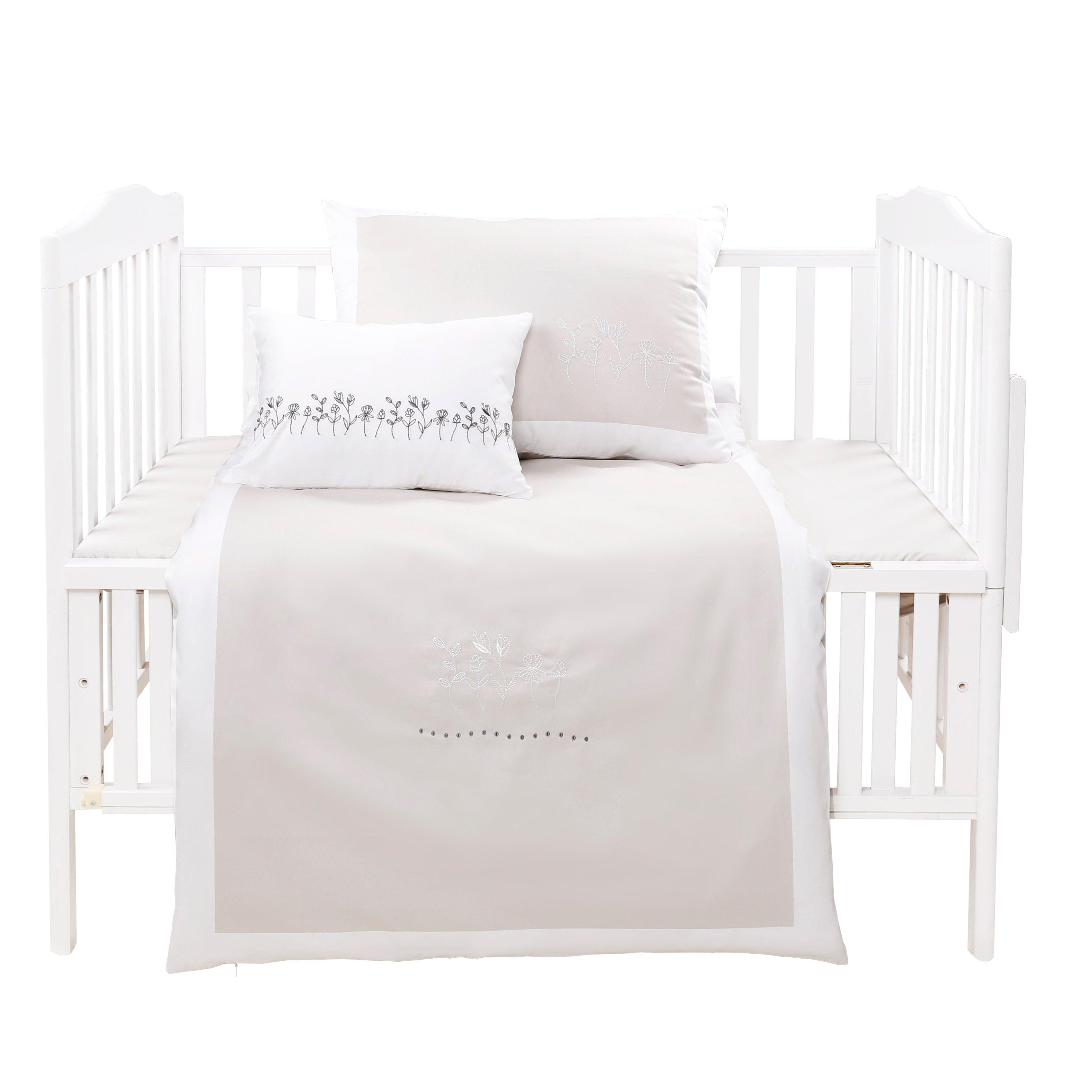 Hotel Style White/Stone 5 Piece Baby Bedding Set - Elegant Linen