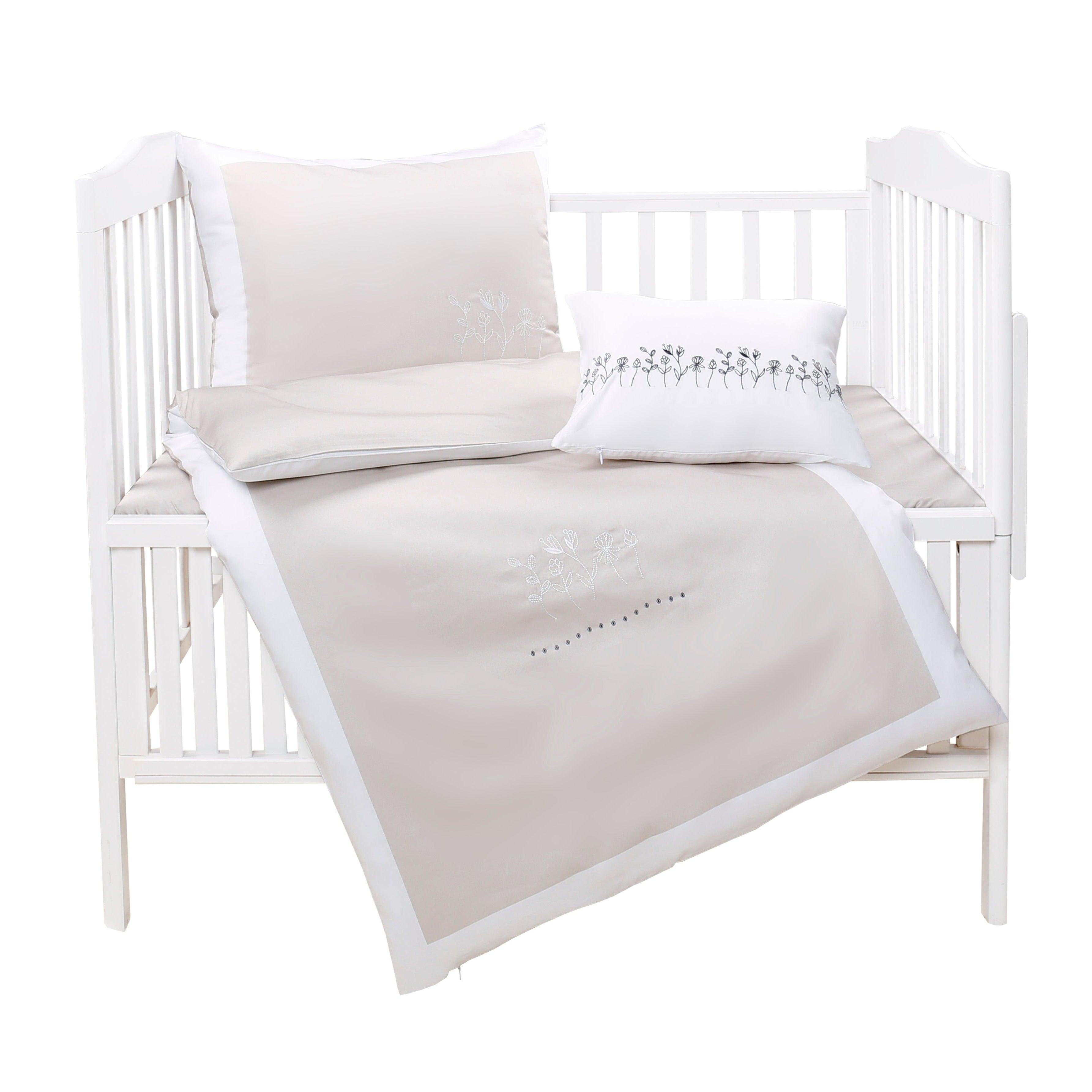 Hotel Style White/Stone 5 Piece Baby Bedding Set - Elegant Linen