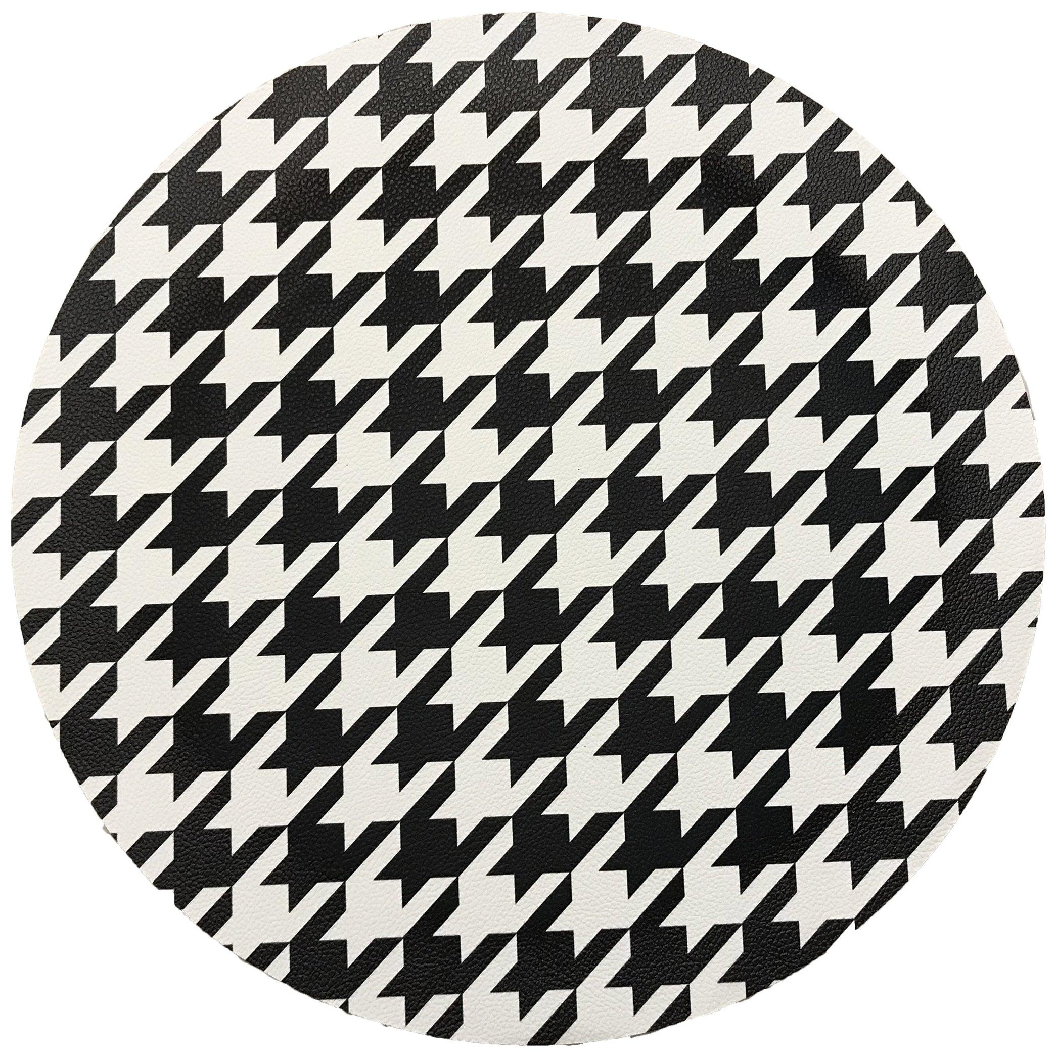 Houndstooth Black White 16 Round Pebble Placemat - Elegant Linen