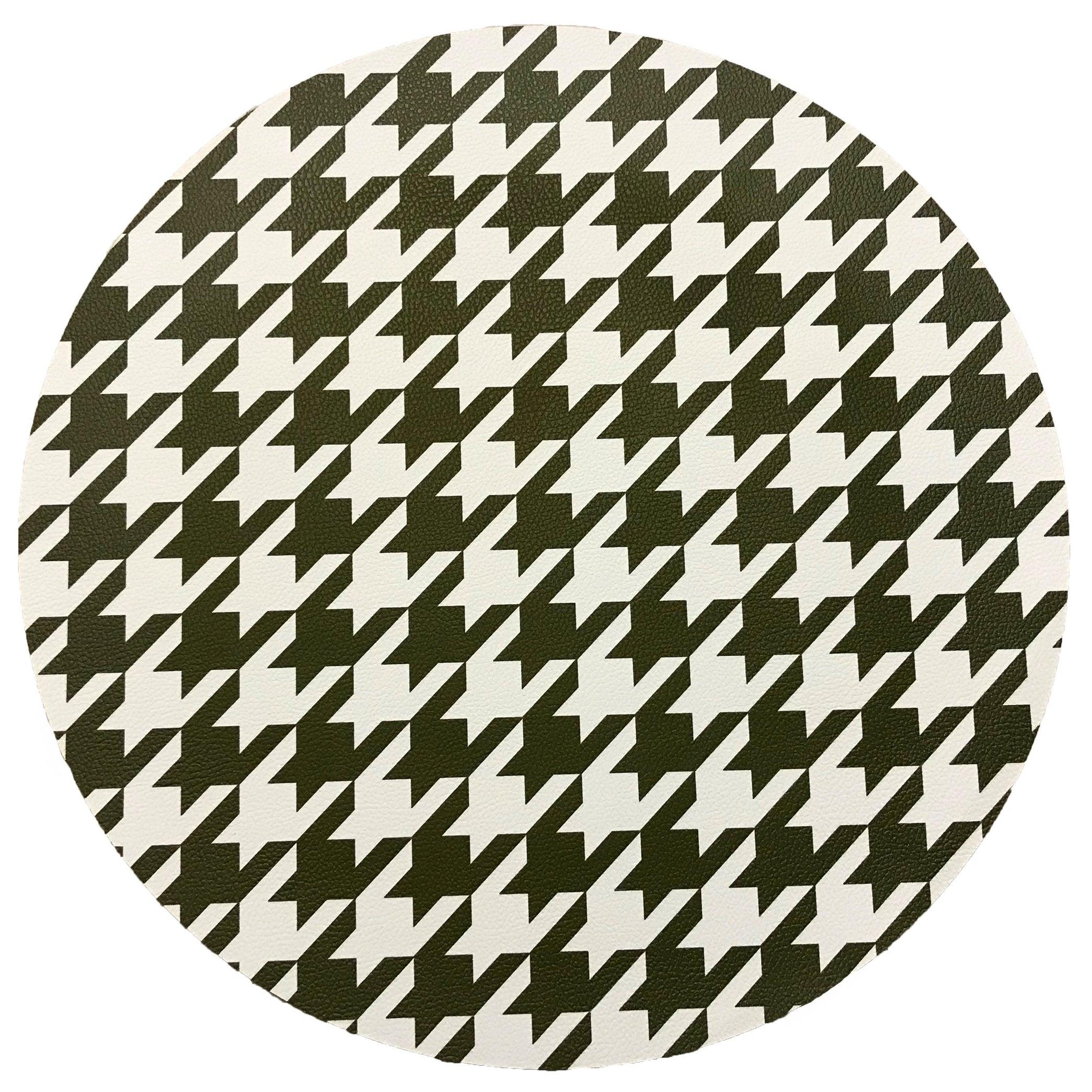 Houndstooth Green White 16 Round Pebble Placemat - Elegant Linen