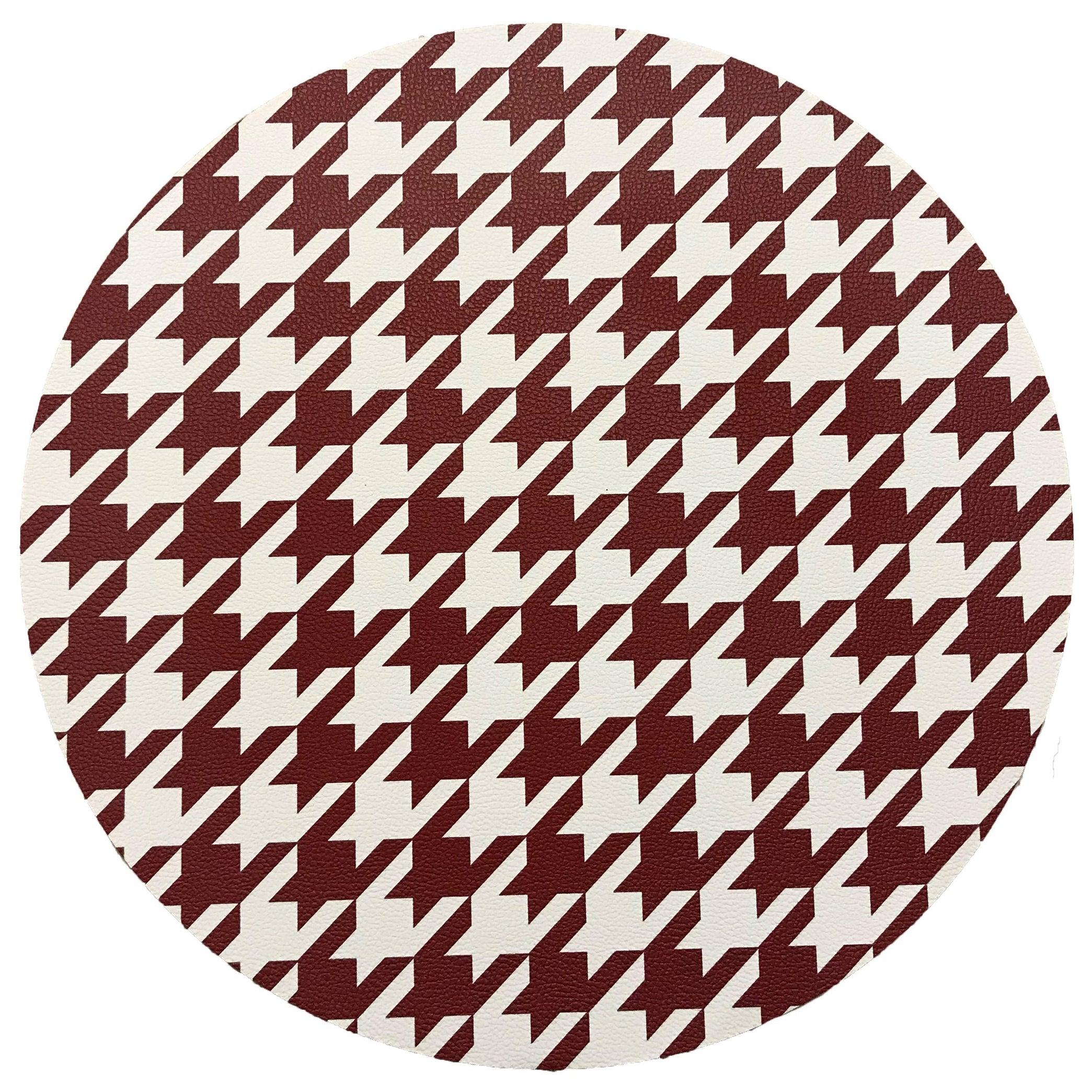 Houndstooth Red White 16 Round Pebble Placemat - Elegant Linen