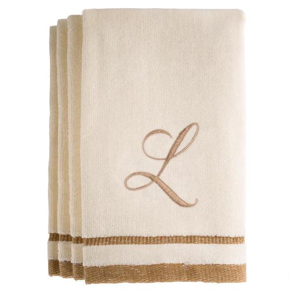 Ivory Monogrammed Towel - Golden Brown Embroidered - Elegant Linen