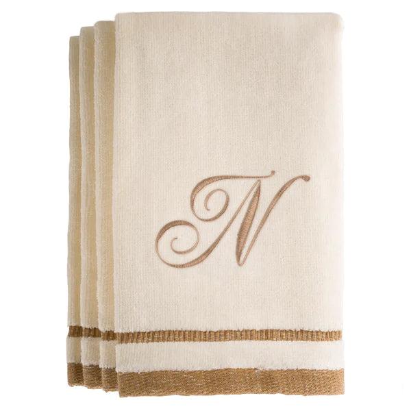 Ivory Monogrammed Towel - Golden Brown Embroidered - Elegant Linen
