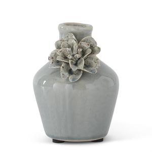 Light Blue Ceramic Vases W/Raised Flowers - Elegant Linen