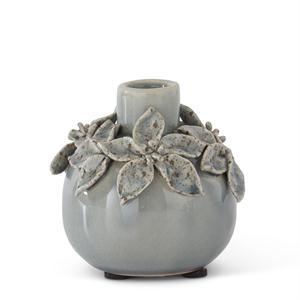 Light Blue Ceramic Vases W/Raised Flowers - Elegant Linen
