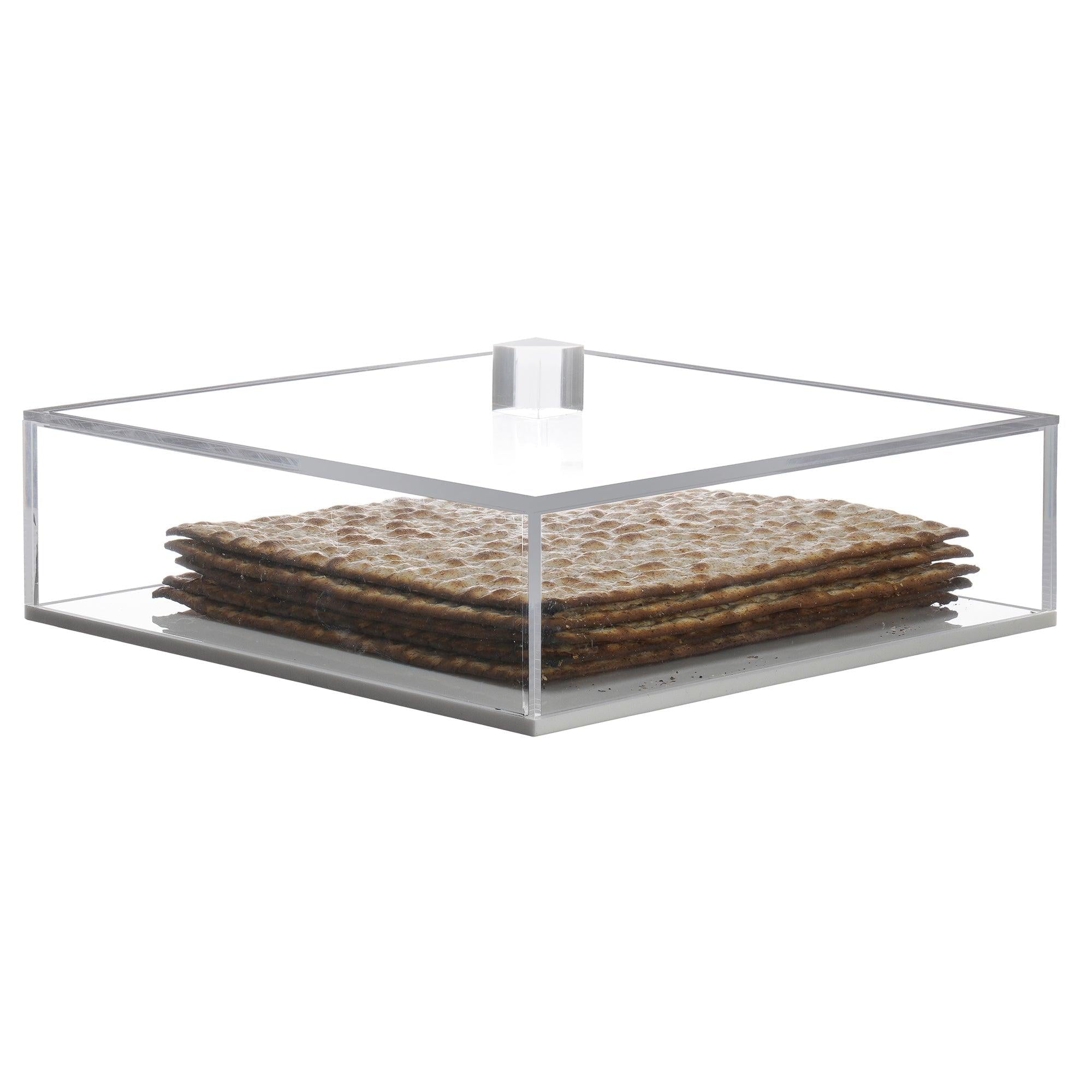 Lucite Box with White Base and Clear Lid - for Square Matzos - Elegant Linen