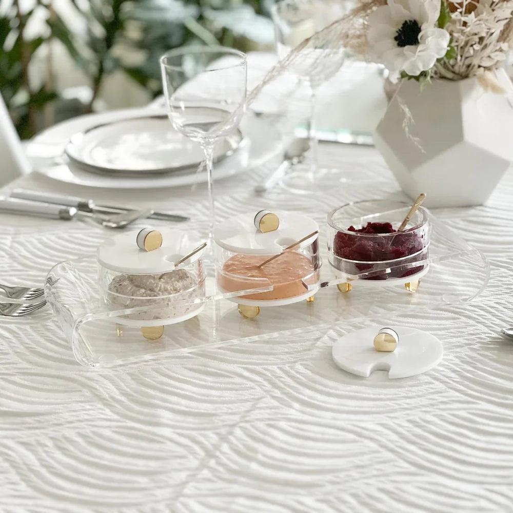 Lucite Dips Tray with Lids - Elegant Linen
