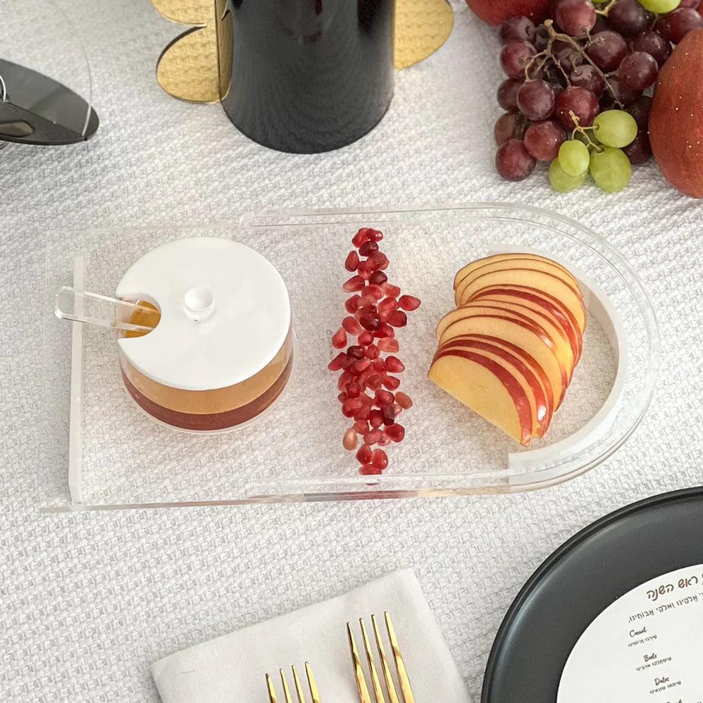 Lucite Honey Dish with Simanim Tray - Elegant Linen