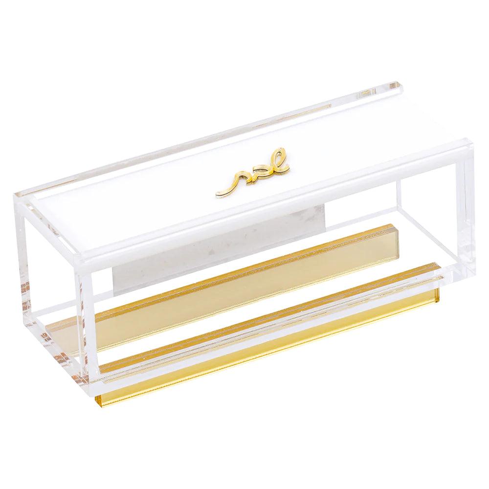Lucite Matches Box with Shabbos Text Design - Elegant Linen
