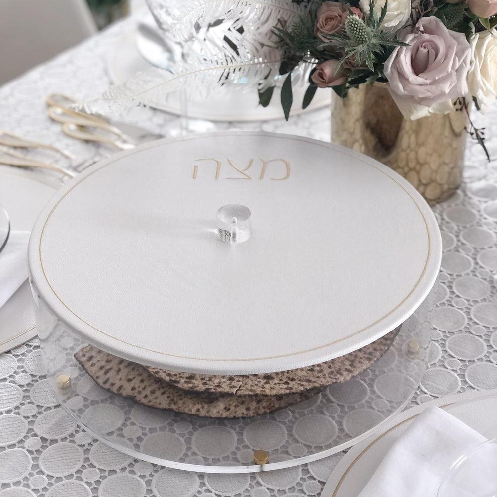 Lucite Matzah Box with Leatherette Cover - Elegant Linen