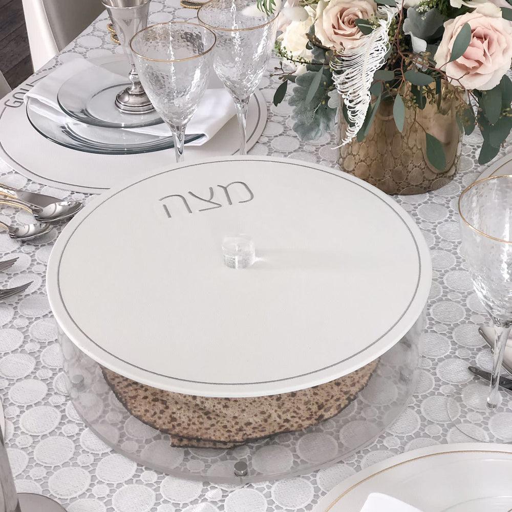 Lucite Matzah Box with Leatherette Cover - Elegant Linen