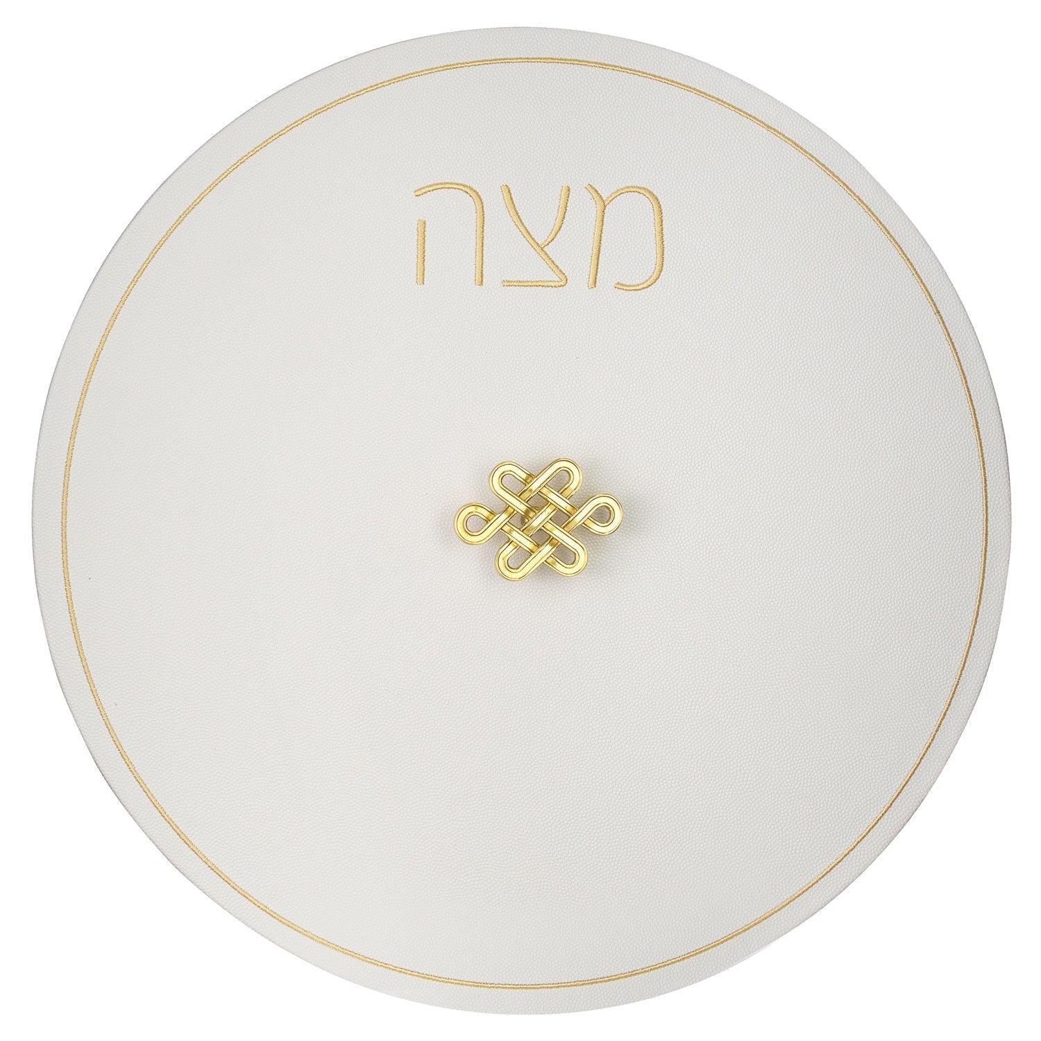 Lucite Matzah Box with White Leatherette Cover and Knot Handle - Elegant Linen