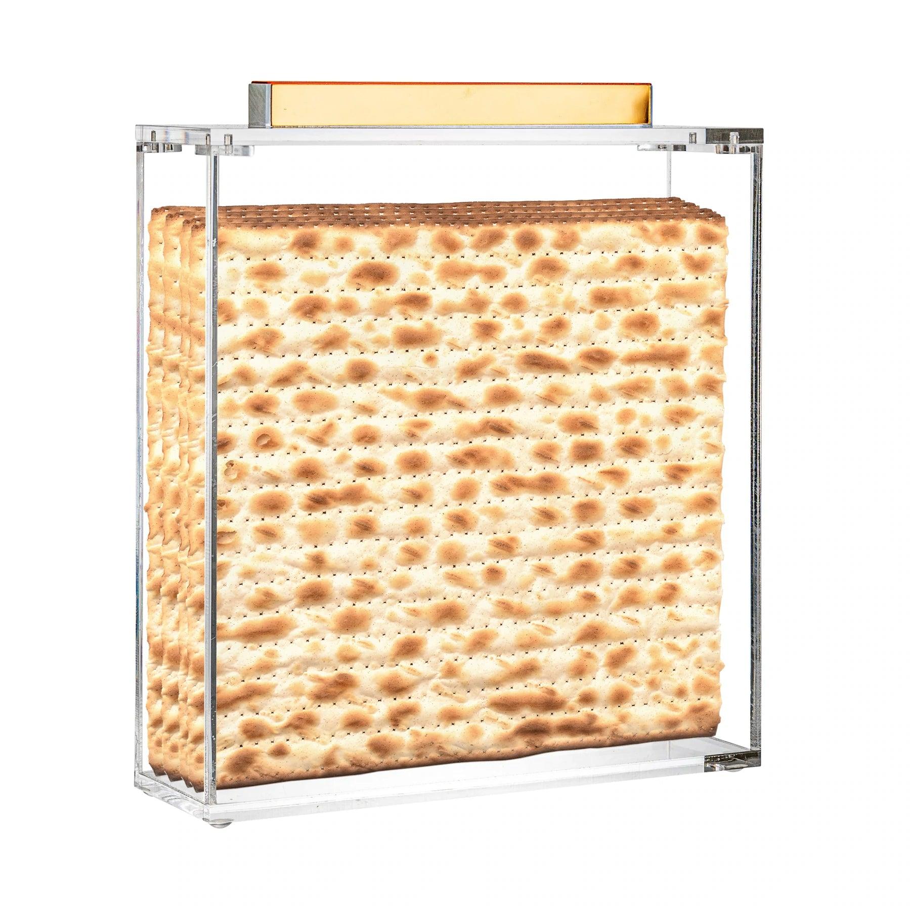 MetaLucite Square Matzah Box - Elegant Linen