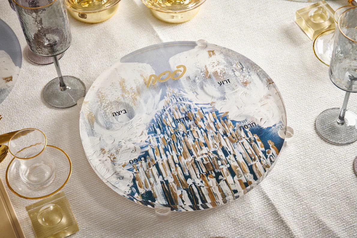 Painted Seder Plate - Gray & Gold - Elegant Linen