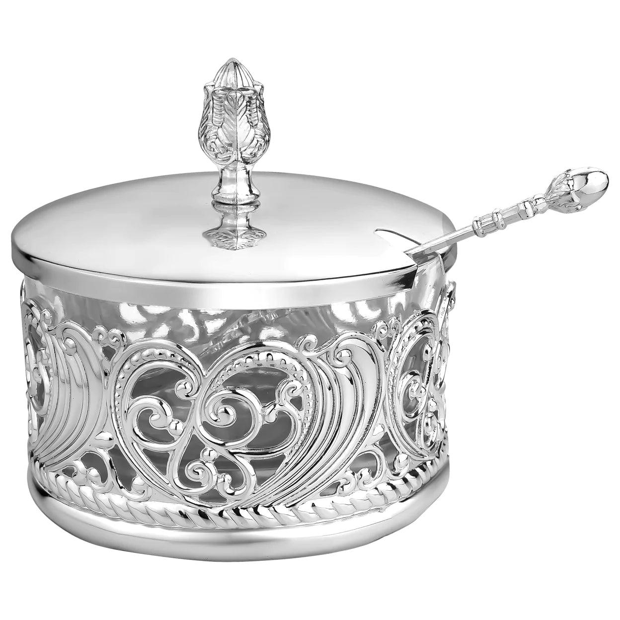 Silver Designed Honey Dish - Elegant Linen