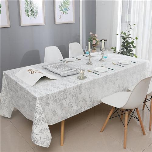 Silver Mosaic Print Velvet Tablecloth - Elegant Linen
