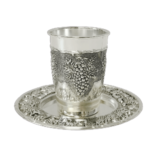 Silver Plated Kiddush Cup with Tray - Elegant Linen
