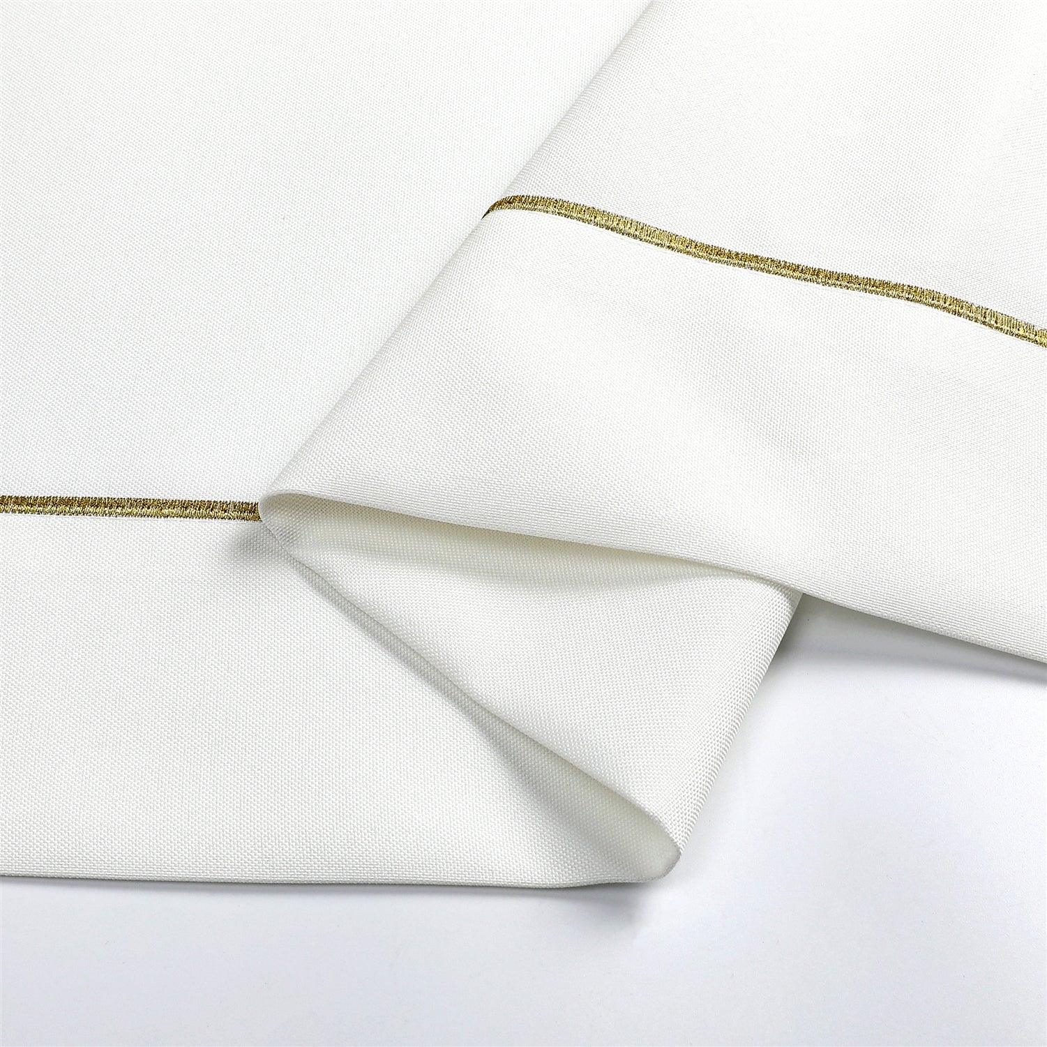 Tablecloth Polyester (Linen Look) TC1553 - White Gold Trim design Etched at seam - Elegant Linen