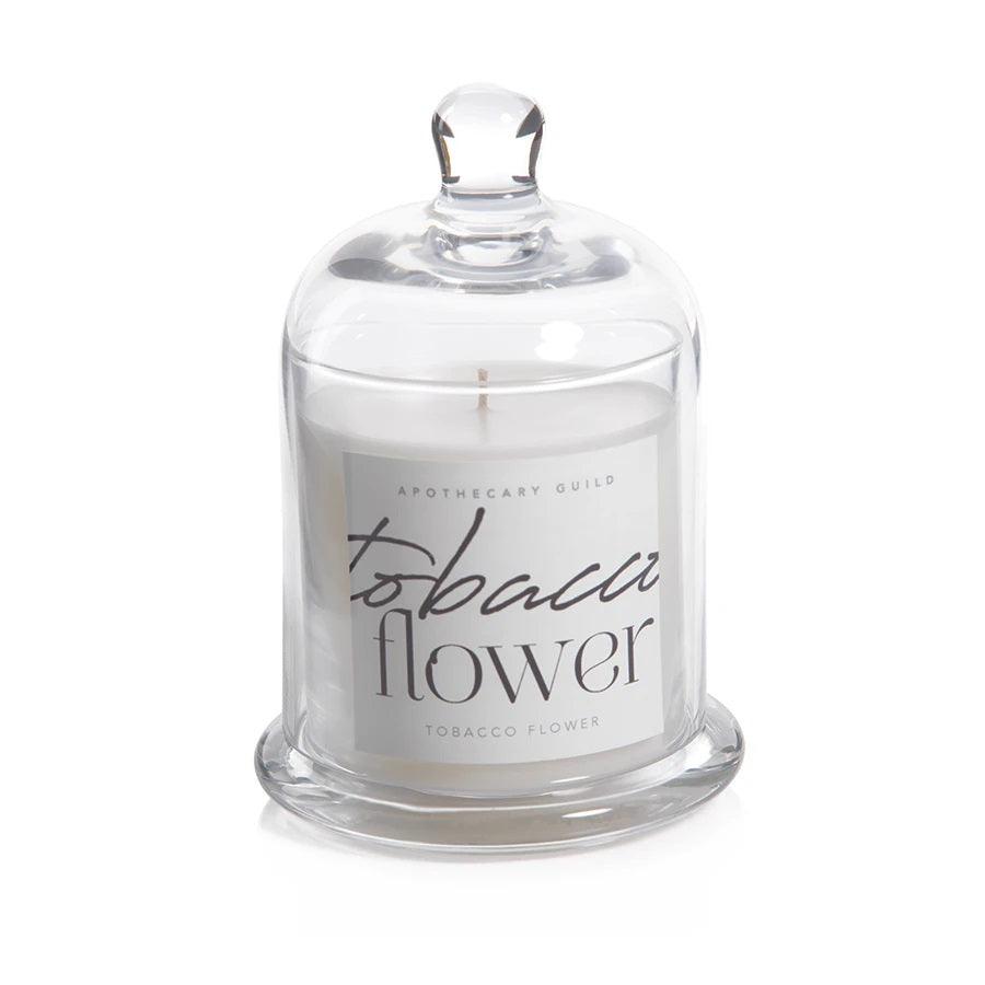 Tobacco Flower Apothecary Guild Scented Candle Jar with Glass Dome - Elegant Linen