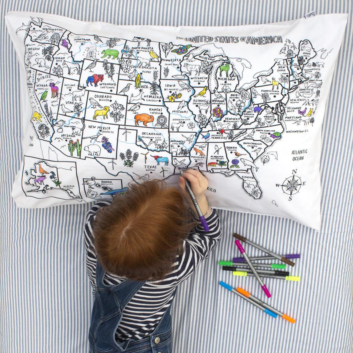 US Map Pillowcase - Elegant Linen