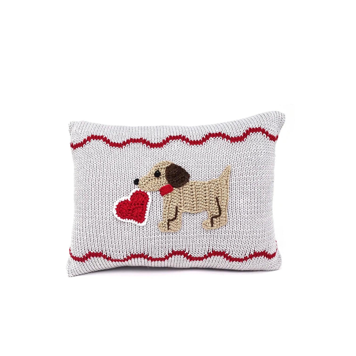 Valentine Puppy Mini Pillow, Grey - Elegant Linen