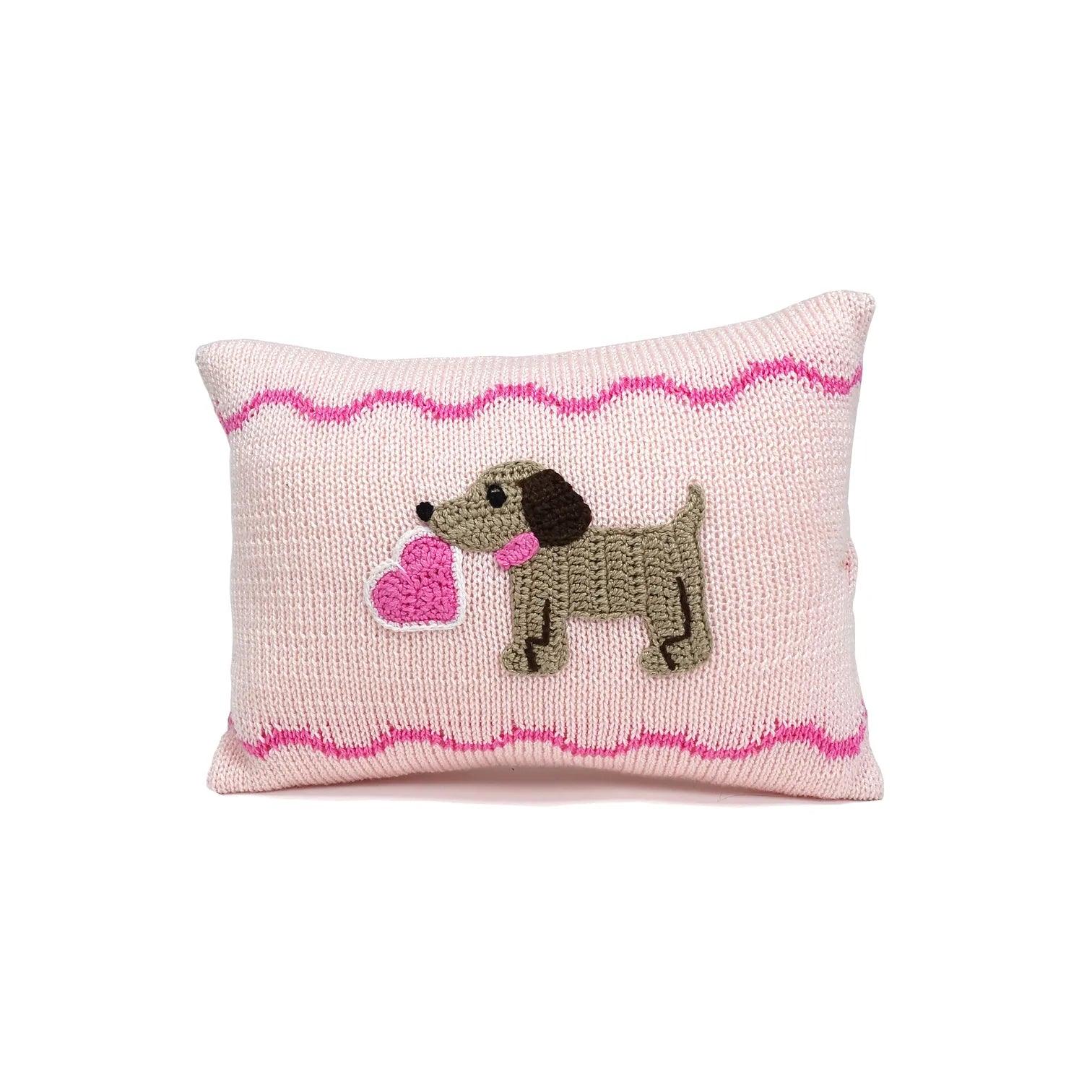 Valentine Puppy Mini Pillow, Pink - Elegant Linen