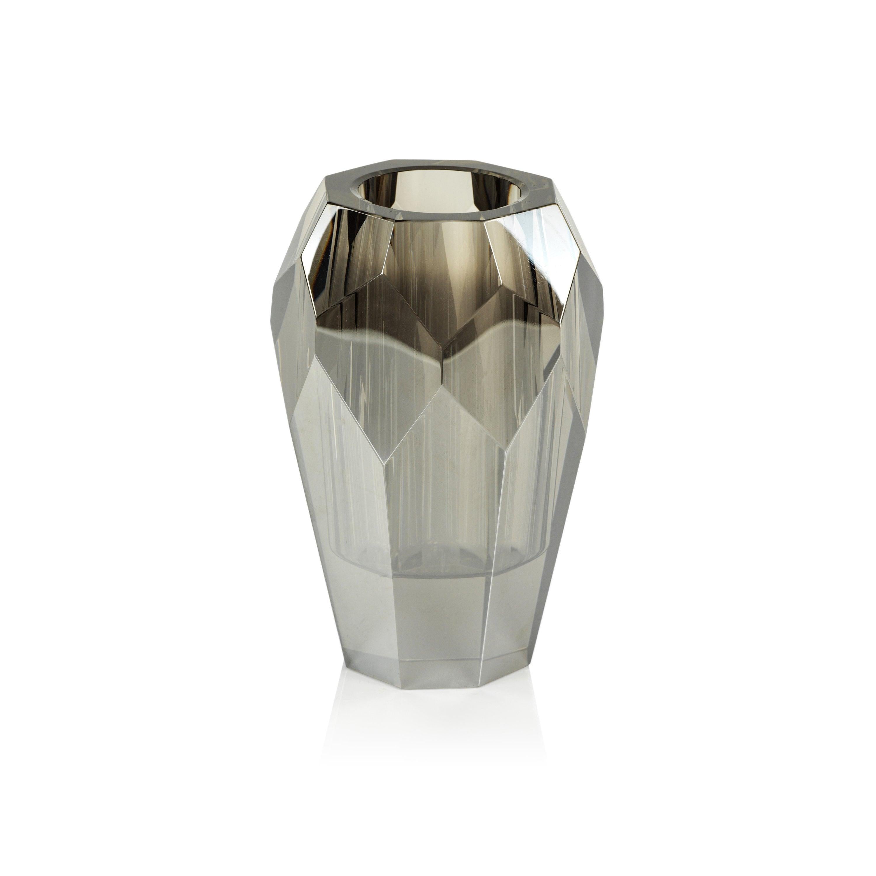 Veniza Cut Crystal Vase - Smoke - Elegant Linen