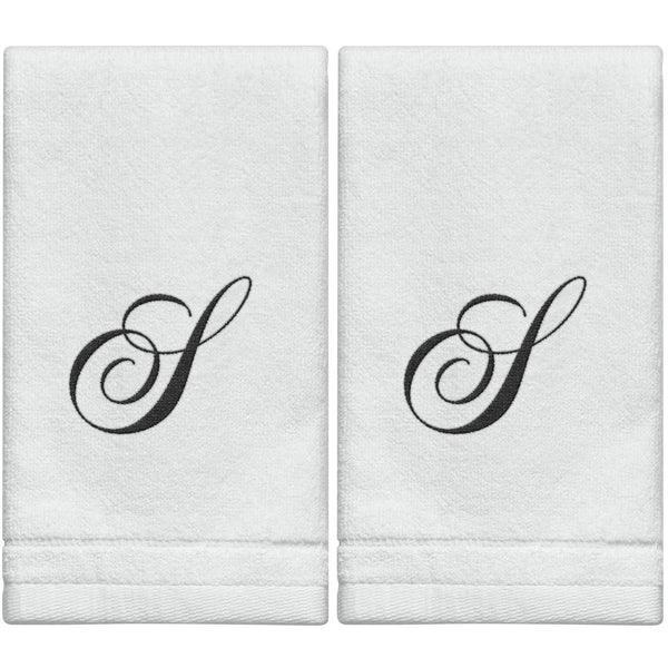 White Monogrammed Towel - Black Embroidered - Elegant Linen