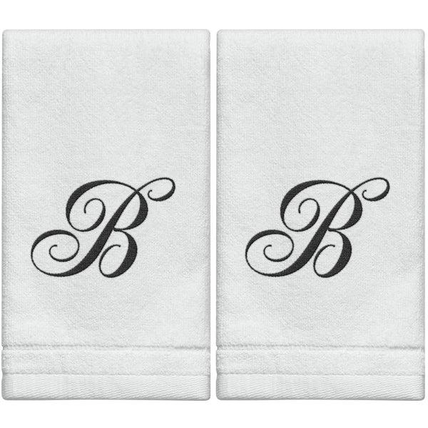 White Monogrammed Towel - Black Embroidered