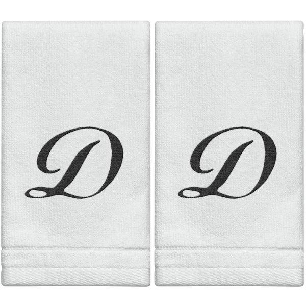 White Monogrammed Towel - Black Embroidered - Elegant Linen