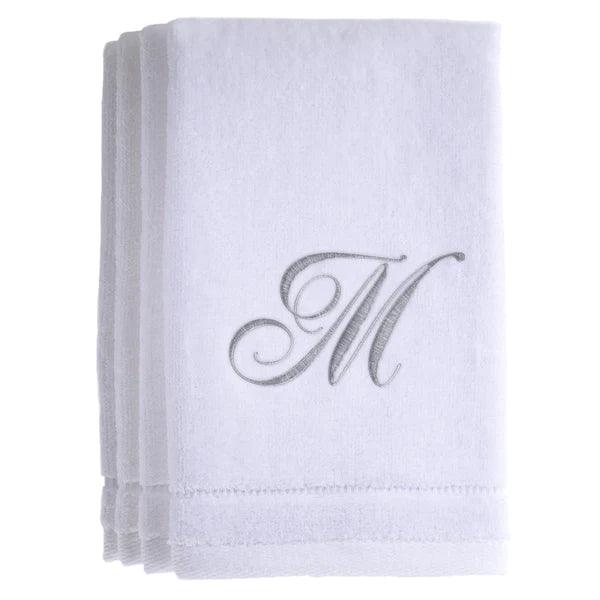 White Monogrammed Towel - Silver Embroidered - Elegant Linen