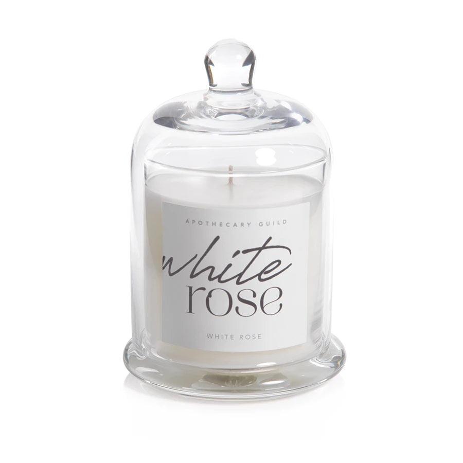 White Rose Apothecary Guild Scented Candle Jar with Glass Dome - Elegant Linen