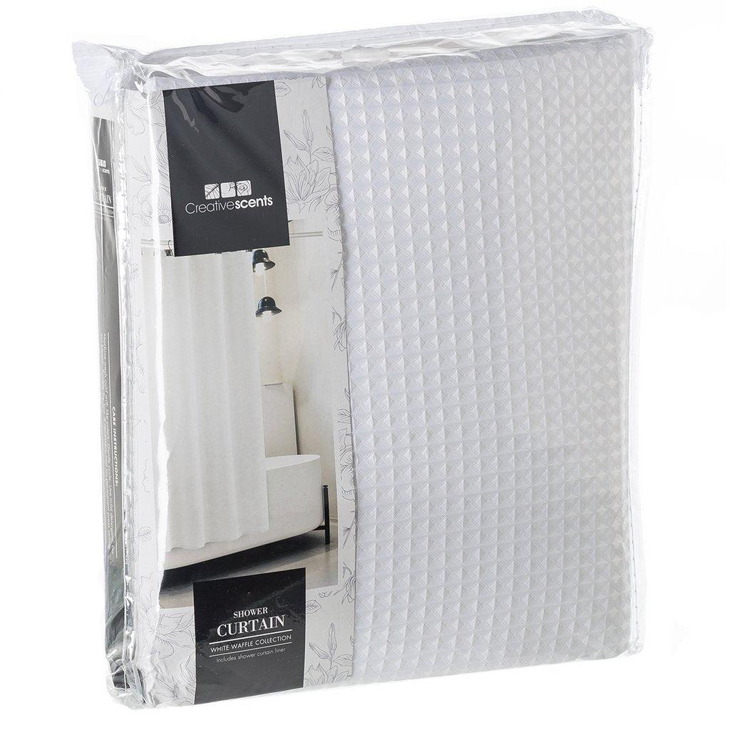 White Waffle Shower Curtain with Liner - Elegant Linen